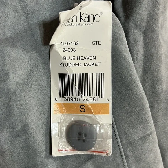 NWT Vintage Karen Kane Blue Leather Studded Jacket Small - Picture 10 of 10